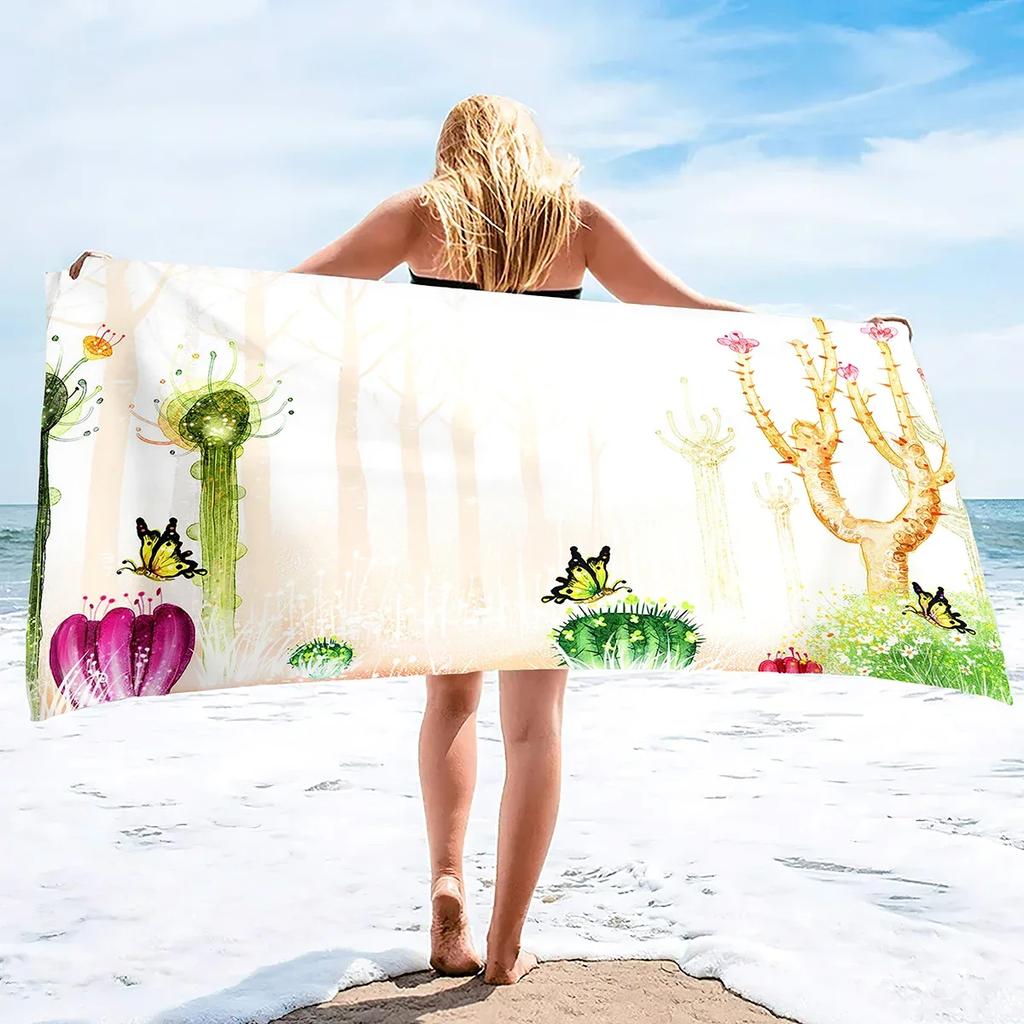 Cactus Beach Towel Blanket, Oversized Microfiber Pool Bath Swim Towel,Thin Absorbent Quick Dry and Sand Free Adults Beach Towel