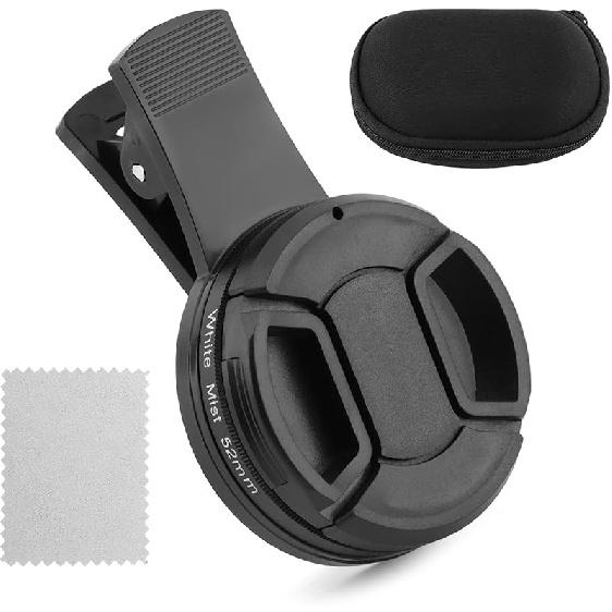 52mm Clip-on Phone Camera Lens Filter, White Diffusion 1/4 Phone Camera Lens Filter Kit, Mist Cinematic Effect Universal Filters Compatible with Most 52mm