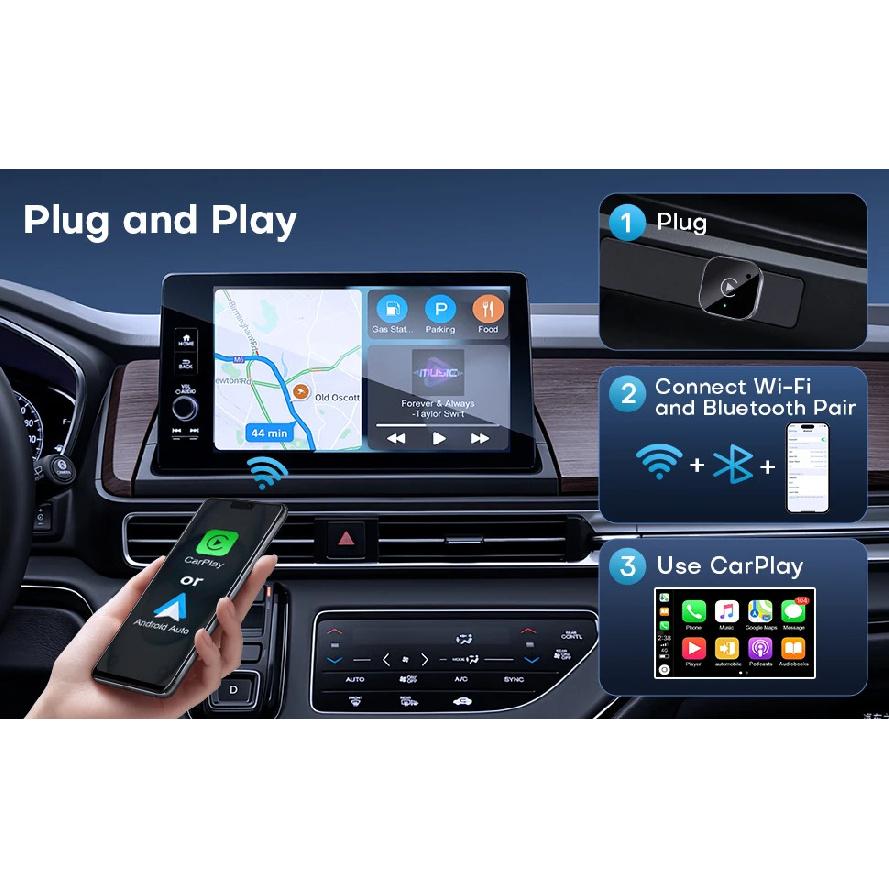 2-in-1 Wireless CarPlay Android Auto Adapter USB USB-C Dongle Plug and Play Fast Auto Connect No Delay Compact for Car Screen