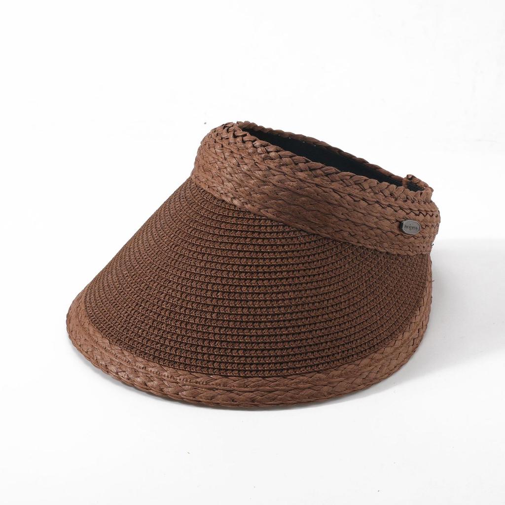 New Straw Woven Empty Top Hat, Summer Sun Protection Visor, Vacation Versatile Solid Color Simple Big Brim Straw Hat