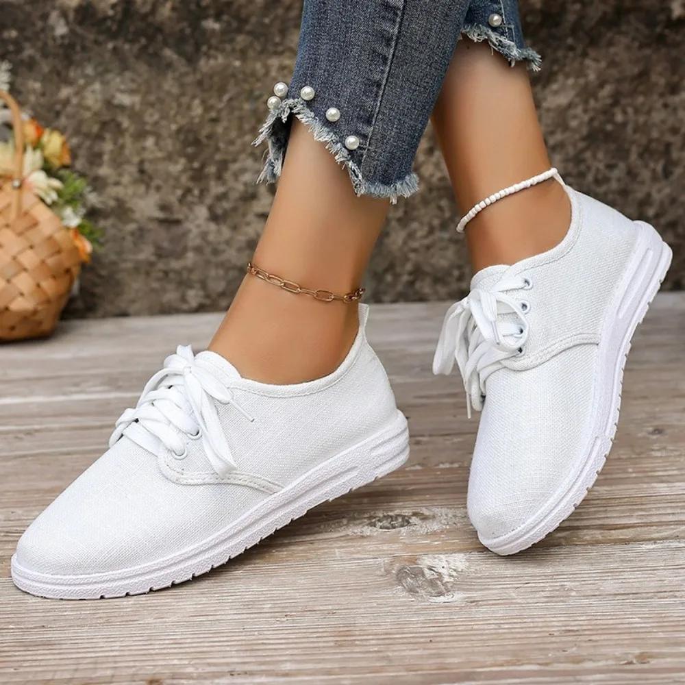 Damen Sneakers Herbst Schnürschuhe Walking Vulkanisierte Schuhe Runde Spitze Einfarbiges Design Bequeme Damenschuhe 36-43