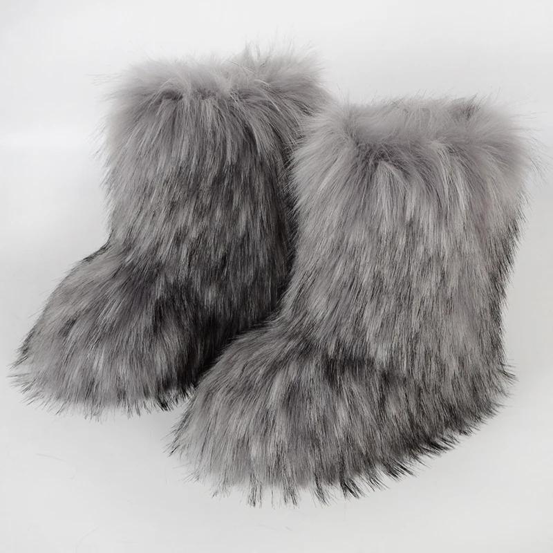 Women Winter Faux Fur Boots Woman Fluffy Plush Warm Snow Boots Luxury Footwear Girls Furry Fur Bottes Fashion Winter Shoe