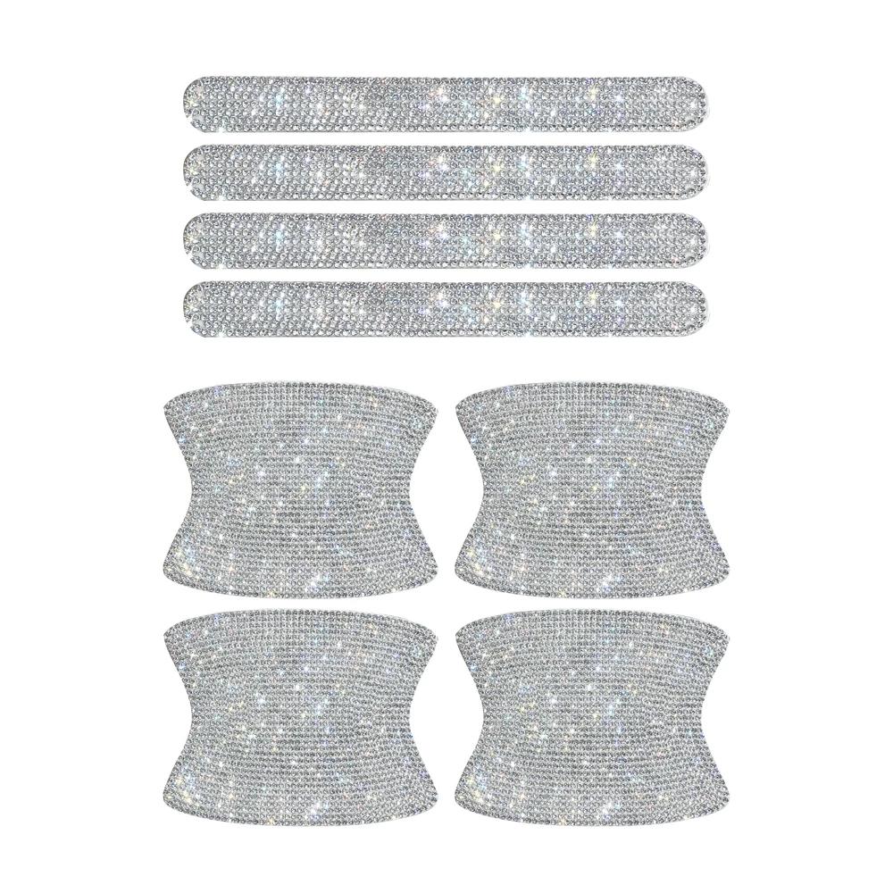 8Pcs/set Rhinestone Car Door Bowl Anti-scratch Reflective Stickers Door Bowl Handle Protection Decals Auto Decor Accessories