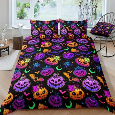 Halloween Quilt Cover Set Halloween Theme Comfortable Bedding Set Digital Print Plaid Pattern Cute Ghost Pumpkin One Quilt Cover