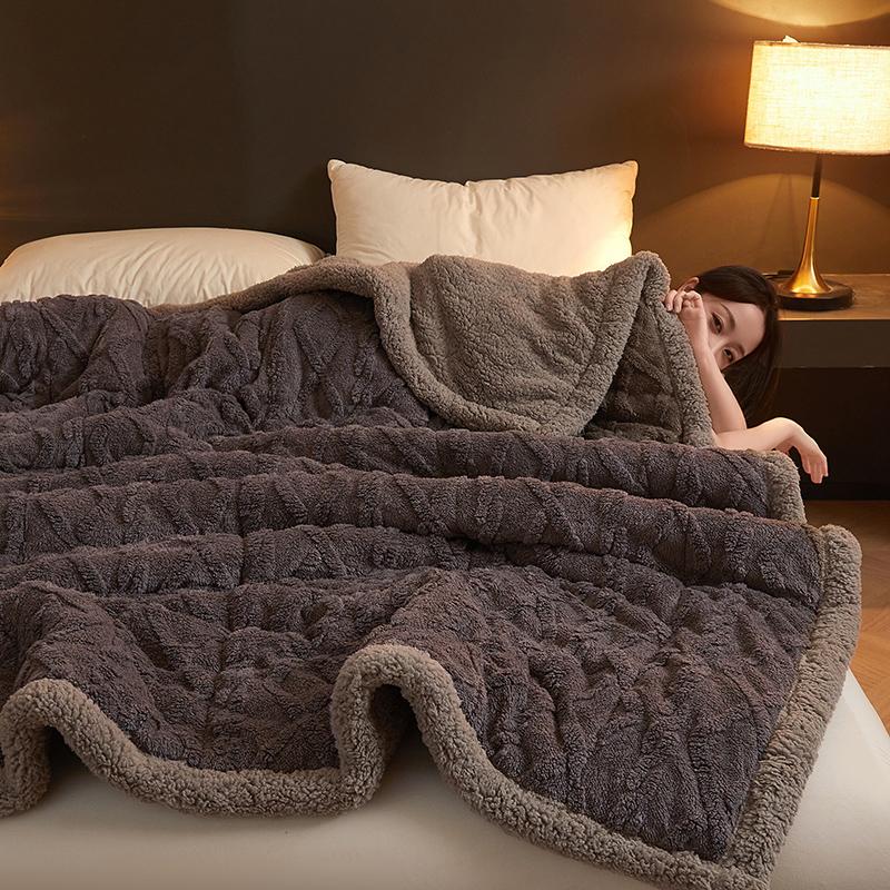 Thick Warm Taffeta Fleece Winter Blanket for Bed Geometric Pattern Soft Sofa Throw Blankets Queen Size Plush Bedroom Bedspread