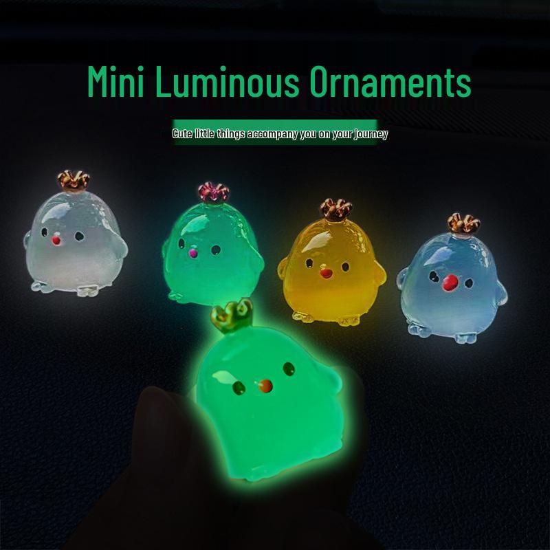 Cute Crown Chicken Mini Luminous Ornament for Car and Home Decor