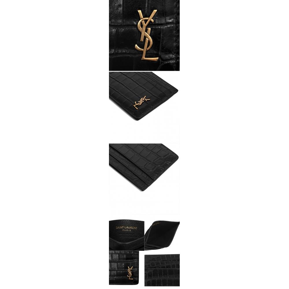Saint Laurent 607603 Dze0w 1000 Tiny Monogram Krokodil-Prägung Goldfarbener Kartenhalter
