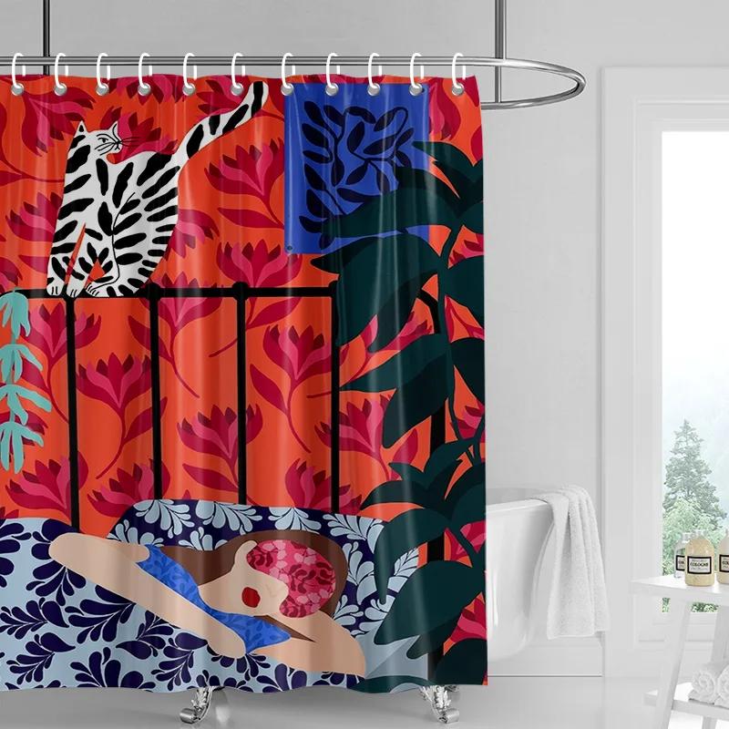 Abstract Art Illustration Bathroom Shower Curtain Waterproof Fabric Modern Nordic Bathroom Curtain Shower Curtain 180x200cm