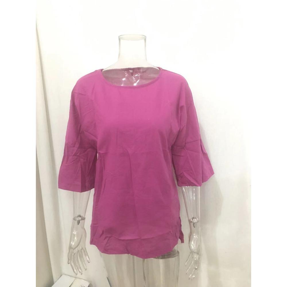 HNXC Women's Fashion Casual Summer Solid Color Print 3/4 Sleeve O-Neck Blouses & Shirts