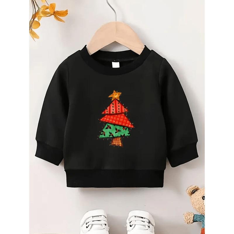 European Sizes Christmas Tree Print Pattern, Soft And Comfortable Thin Round-Neck Sweatshirt for  Kids Aged 0-3 Years