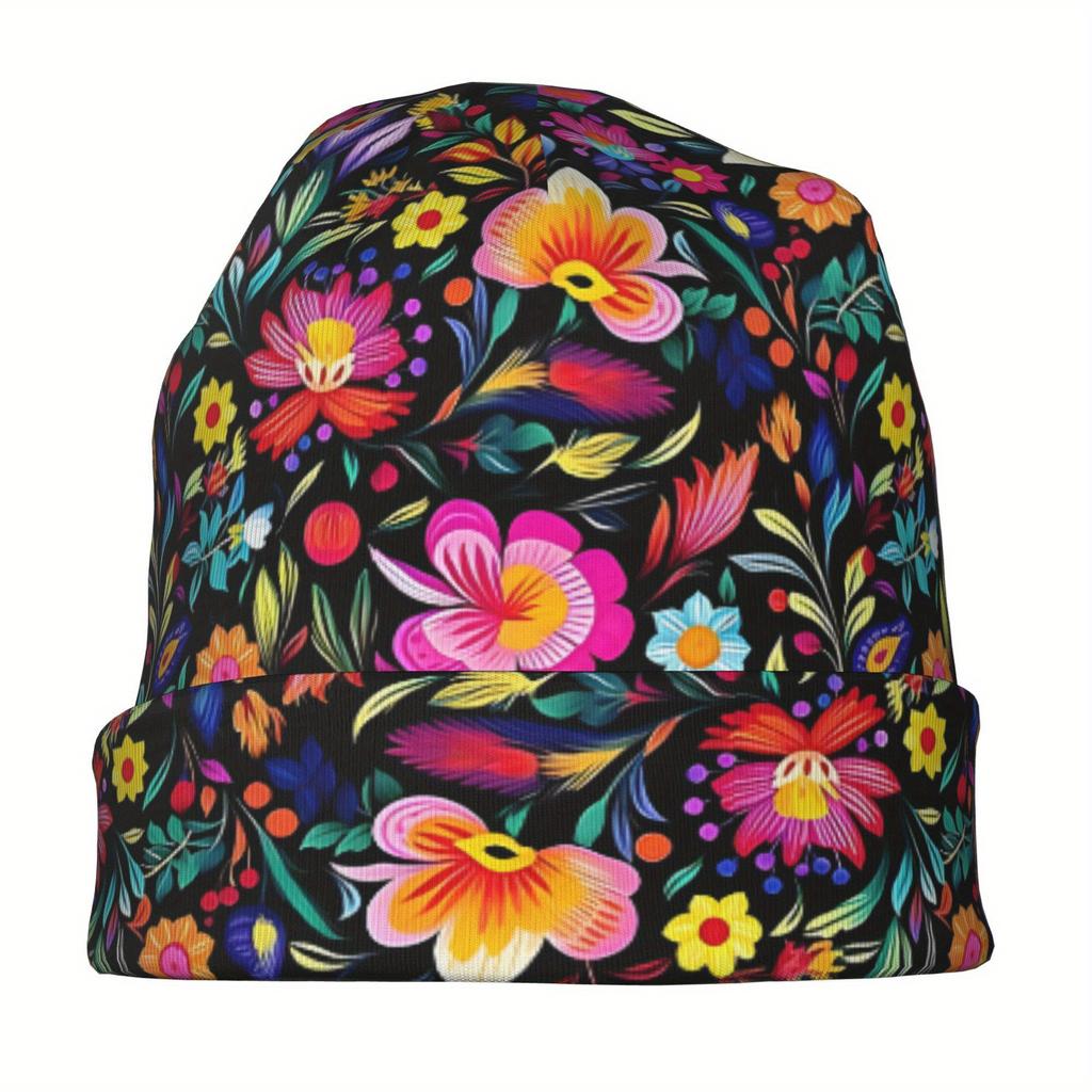 Mexican Floral Boho Pattern Skull Cap Unisex Hip Hop Beanie Hat