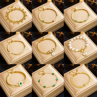 Light Luxury High End Titanium Steel Bracelet Rhinestone And Pearl Chain Versatile Non Fading Accessory