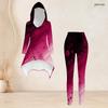 Women Plus Size Red Black Printed Hooded Long Sleeve High Low Top Fitted Pants Two Piece Set