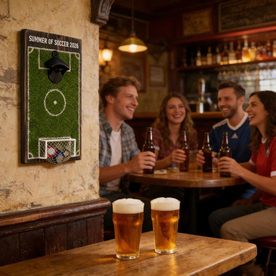 Football Field Beer Bottle Opener Wall Mounted Beer Cap Remover Wooden Soccer Field Sign for Bar Kitchen Game Room Unique Gift for Football Lovers