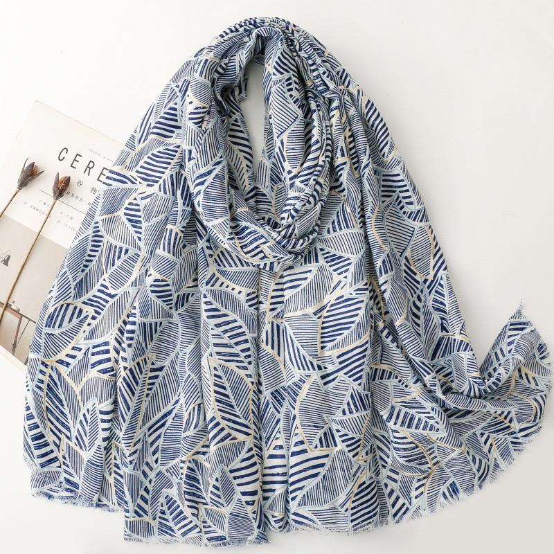Winter Oblong Leaf Floral Fringe Viscose Soft Scarf Cotton Shawls Women Perfect for Travel Casual Muslim Hijab 180*90Cm