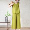 Women's Plus Size 2-Piece Set, Linen-cotton Sleeveless Button Top & Wide Leg Pants (XL-7XL)