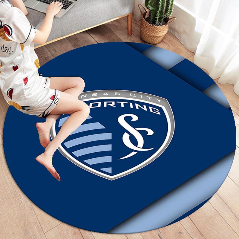 Sporting Kansas City Round Area Rug,Carpet Rug for Living Room Bedroom Sofa Playroom Decor,Non-slip Floor Mat