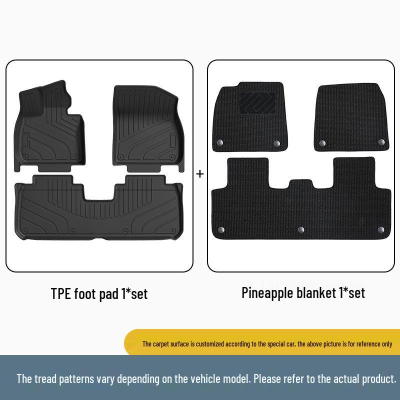 Ideal i8 Car Floor Mats Set - Black/Orange TPE, Fits 25 Models, Includes Trunk Mat.