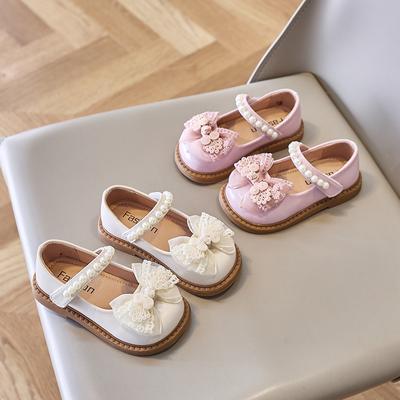 Children Bow Girls Leather Shoes 2024 Spring New Chinese Style Retro Kids Fashion Sweet Princess Mary Janes for Party Wedding PU