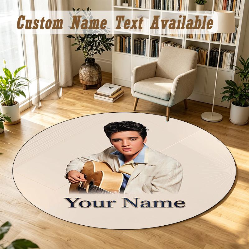 Round Rug Custom NameElvis Presley Pattern Non Slip Carpet Home Floor Decor