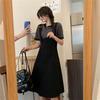 Women's Plus Size Fake Two-Piece Dress Black White Colorblock Casual Summer Short Sleeve A-Line Sundress