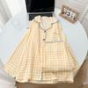 Yellow Plaid Shell-Edged Cloud Cotton Pajama Set for Women - Long Sleeve, Spring/Autumn Homewear with High-End Feel.