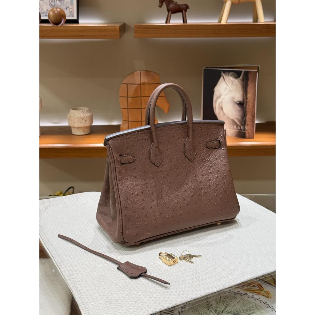 Ostrich Pattern Upgraded First Layer Cowhide Dukopp Slash Platinum 25/30 Inner Seam Edition Fashion Large Capacity Handbag