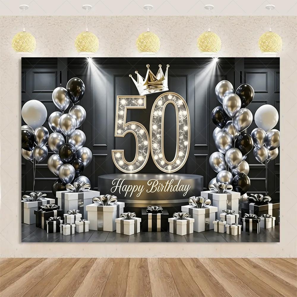 50th Birthday Party Decoration Backgound Surprise Colorful Glitter Balloon Cake Gift Banner Family Happy Photography Studio Prop