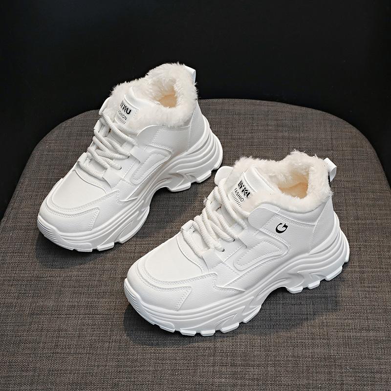 New women's shoes 2026 winter high top sports dad shoes with plush cotton shoes anti slip women's shoes