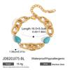 Youthway Retro - Style Blue Turquoise Bracelet With Stainless Steel 18K Gold Color - Plated O - Chain Design For Women