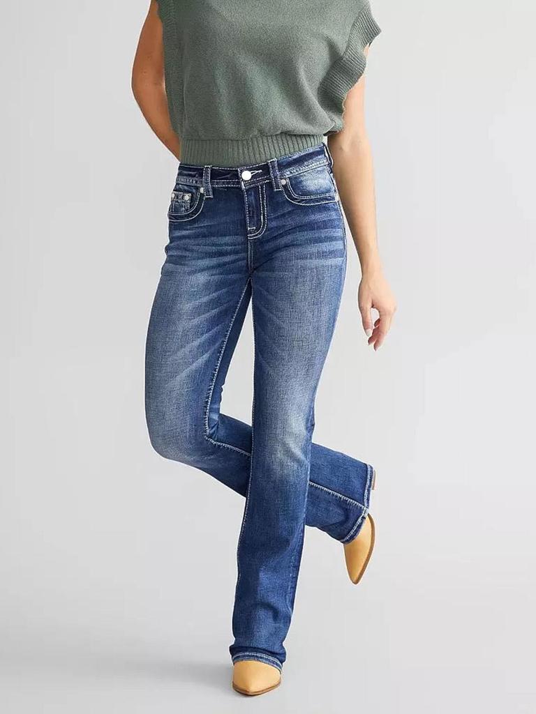 Stylish Women's Embroidered Micro-Flare Denim Jeans