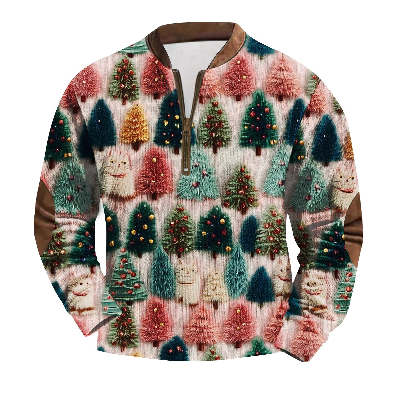 

Мужская модная вельветовая рубашка на молнии с рождественским принтом L