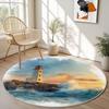 Vibrant Dual Sunset Mountain Landscape Round Rug Scenic Valley Forest Print Non Slip Soft Carpet Boho Style Living Room Decor