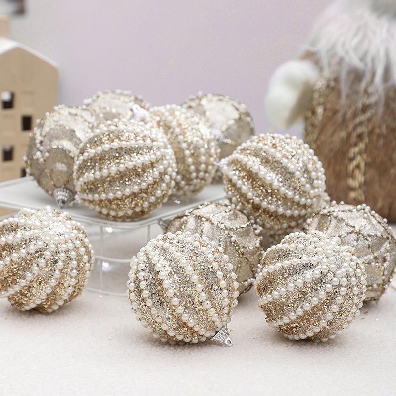 12 Pack 8cm Champagne Gold Christmas Balls Pearl Foam Tree Ornaments Holiday Decor