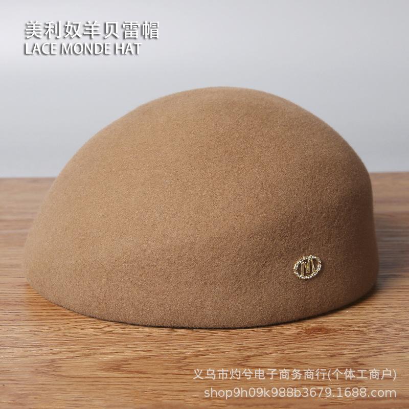 Autumn and winter new metal standard wool beret women's retro versatile temperament elegant face little mother painter hat