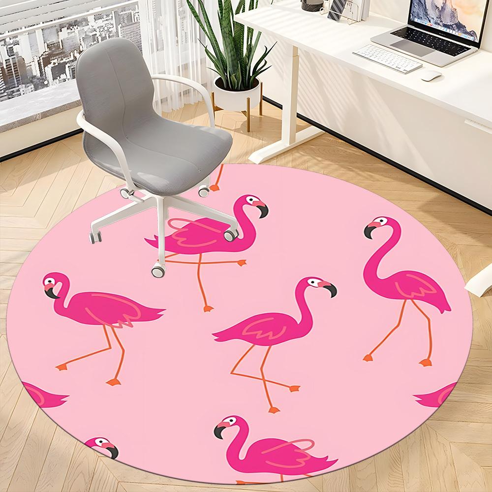 1pc Flamingo Pattern Chair Carpet for Office, Round Polyester Mat, Indoor Decor for Office, Easycare Fabric, Washable Non-slip Area Carpet