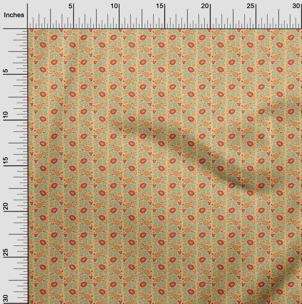 oneOone Cotton Flex Mustard Yellow Fabric Floral Dress Material Fabric Print Fabric By The Yard 40 Inch