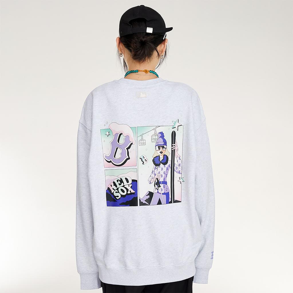 New MLB Boston Red Sox LIKE Collection 24FW Crewneck Sweatshirt Unisex Light Heather Gray 3AMTL0134-43MGL