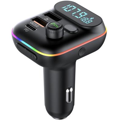 T70 Colorful Ambient Light Car Bluetooth MP3FM Transmitter QC3.0 Fast Charge PD Card Plug In U Disk Play Song Mini