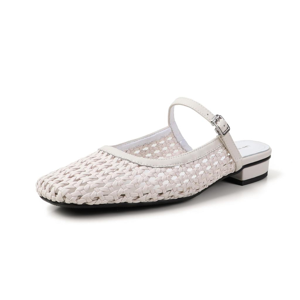 Breathable~ 3cm Thick Heel Light Mouth Sandals Women's Leather Hollowed Out Summer Mary Jane Bag Head Wearing Sandals