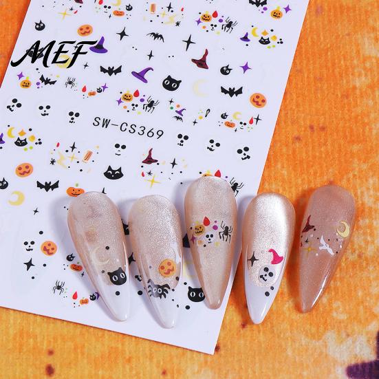 Halloween Manicure Accessories Nail Art Stickers, Cartoon Pumpkin Ghost Bat Decals for Stickers Decorations, Self-Adhesive Holiday Women
