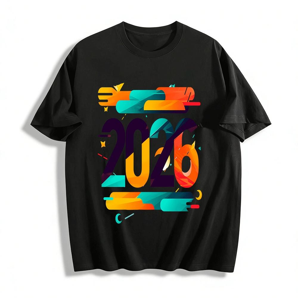 2026 Trendy Color Block Digital Print Casual Versatile T-Shirt Pure cotton T-shirt
