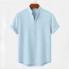Men's Linen Shirts Short Sleeve Button Up Neck Stand Collar Casual Summer Home Daily Shirts