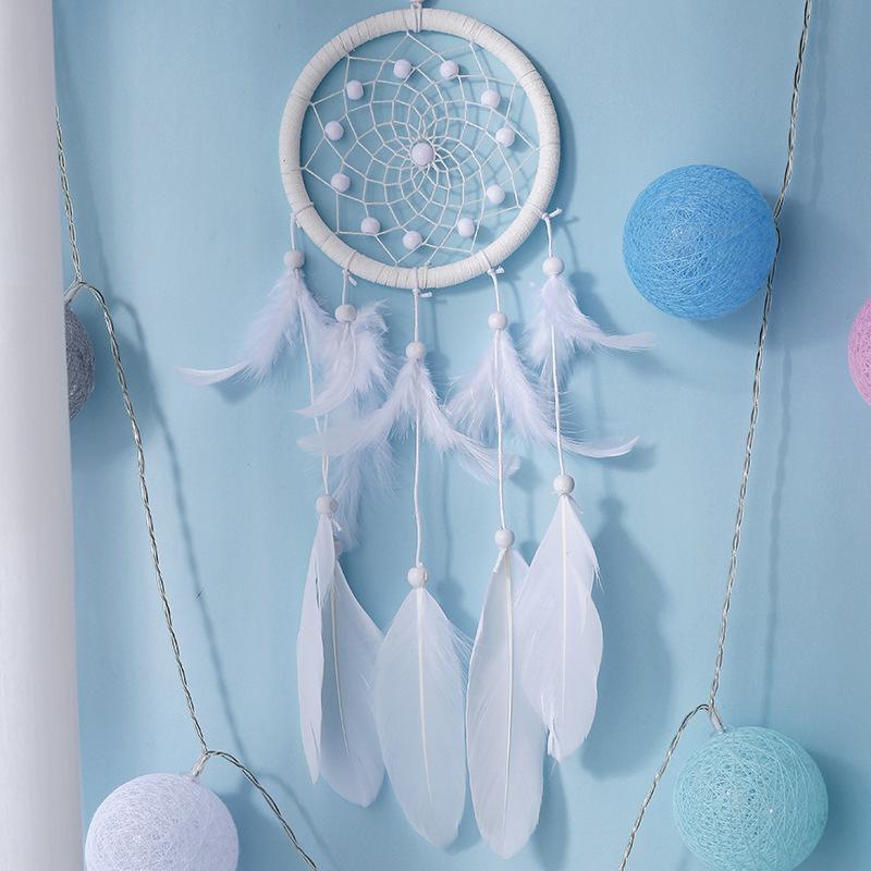 

Новое свадебное украшение, подвеска-ловец снов из белого пера, вязаное украшение для дома, подвесное украшение в виде колокольчика