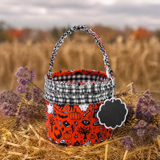 Reusable Holiday Pouch Halloween Pumpkin Ghost Treat Tote, Cute Lace Handle Candy Basket for Festival Bucket Kids, Spooky Gift Bag Trick or