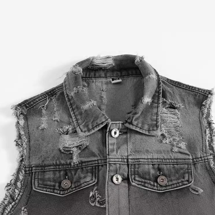 Męska kamizelka dżinsowa wiosenna, letnia i jesienna, szara, wersja koreańska, duży rozmiar, motocyklowa, zagraniczny handel, kamizelka codzienna, kamizelka