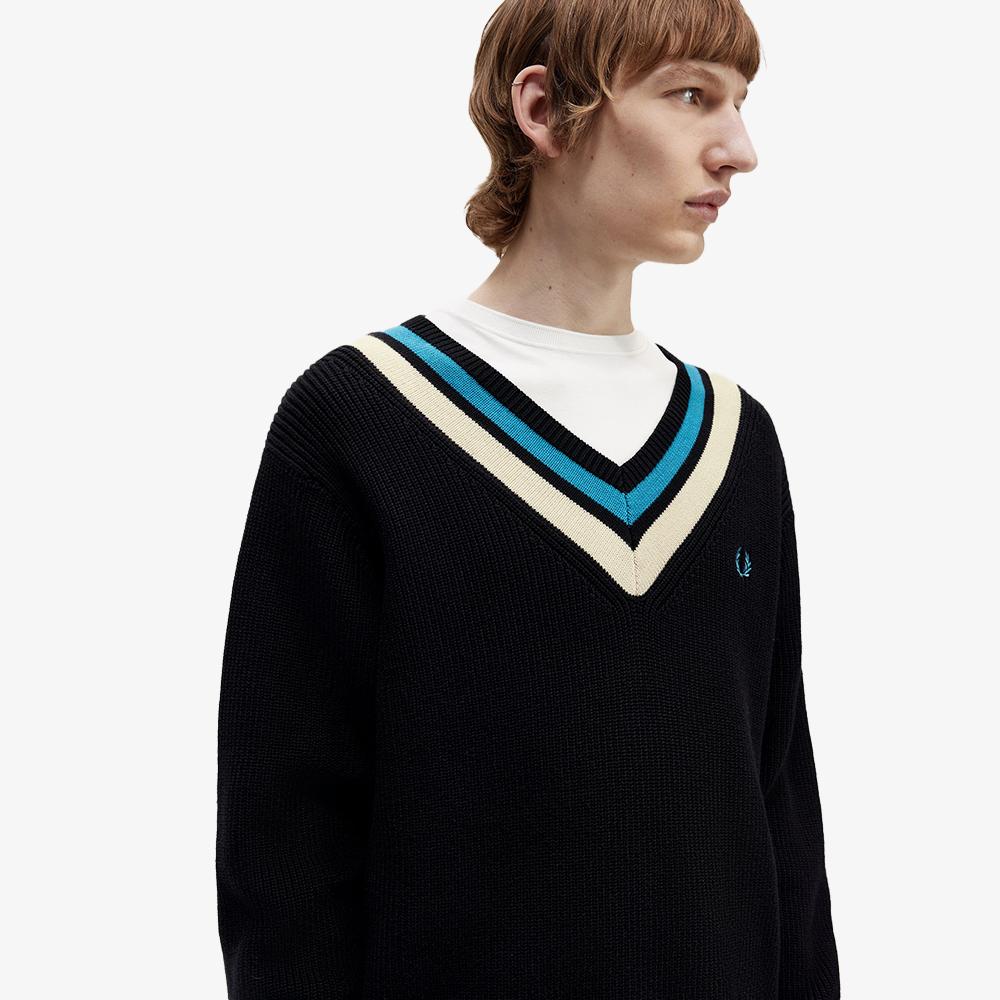 FRED PERRY [Sharp] Stripe Trim V-Neck Knit (102) Afpm2336523-102