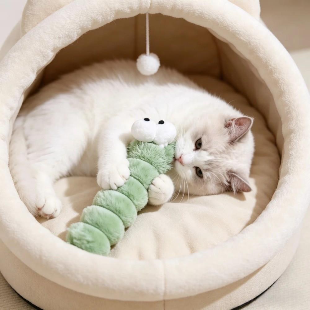 Caterpillar Cat Plush Chew Toy Bite-Proof Cat Teaser Stick Cats Pillow Toy Teething Kitten