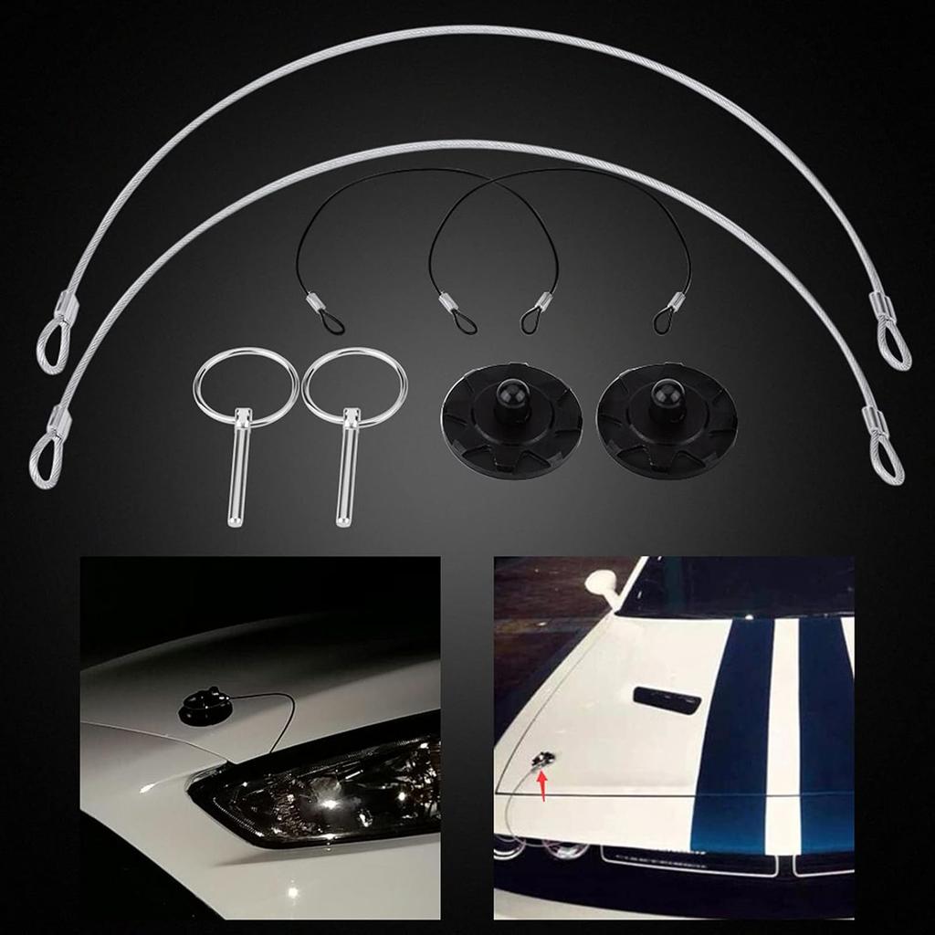 2pcs Universal Hood Pin Kit, CNC Billet Aluminum Racing Bonnet Hood Pin Lock Appearance Kit 2.5 2 Color Options (Black)