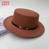 New Belt Buckle Woolen Hat British Retro Autumn and Winter Hat Men's and Women's Trendy Versatile Wide-brimmed Flat Top Top Top Hat